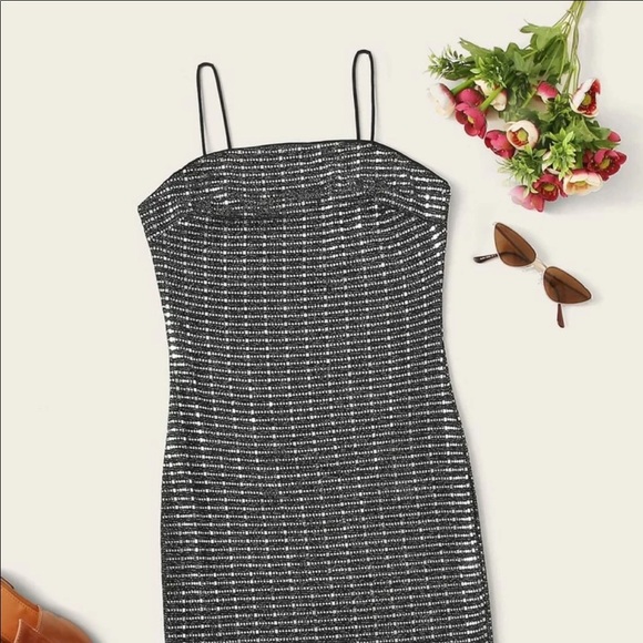 SHEIN Dresses & Skirts - NWT Shein: Sm Blck/Silver Sequence Bodycon Dress